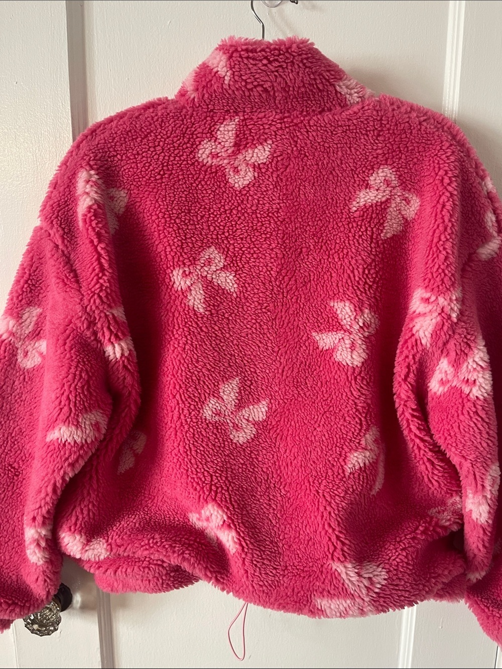 Beach Riot Pink Sherpa Half-Zip Sweater with White Bow Motifs - Picture 11 of 11